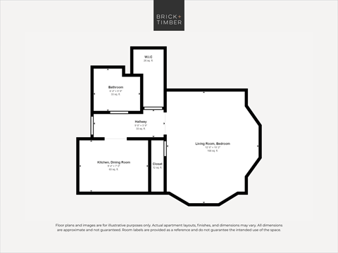 A black and white image of a floor plan for a property called Brick Timber.